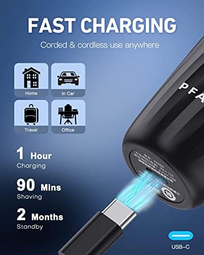 PFAY Electric Razor for Men with Detachable Head, Waterproof, Rechargeable, Fast Charging, Includes Trimmer - Image 6