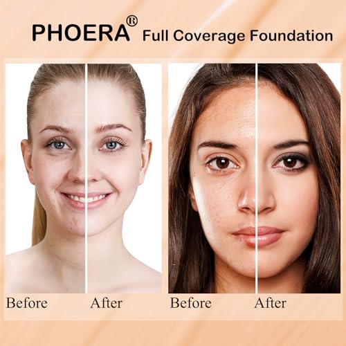 PHOERA Foundation, PHOERA Matte Liquid Foundation,PHOERA Makeup for Women, PHOERA Foundation Full Coverage Concealer, 30ml 24HR Matte Oil Control Concealer (103- Warm peach*2) - Image 4