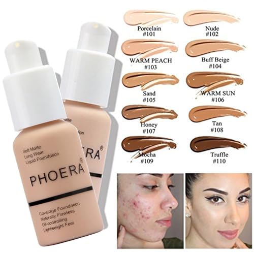 PHOERA Foundation, PHOERA Matte Liquid Foundation,PHOERA Makeup for Women, PHOERA Foundation Full Coverage Concealer, 30ml 24HR Matte Oil Control Concealer (103- Warm peach*2) - Image 2