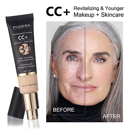 PHOERA 5-Piece Full Coverage Foundation Set with CC Cream, Primer, Powder, and Kabuki Brushes - Image 4