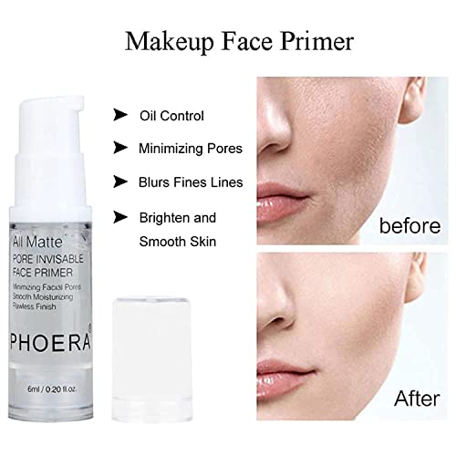 PHOERA 5-Piece Full Coverage Foundation Set with CC Cream, Primer, Powder, and Kabuki Brushes - Image 5