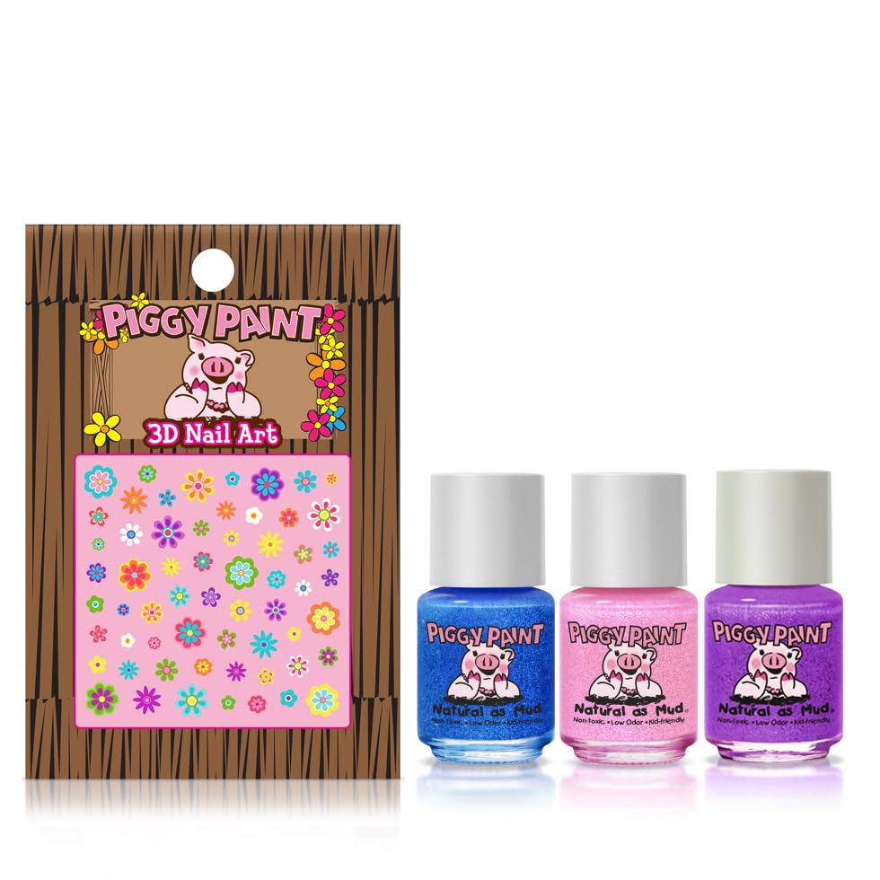Piggy Paint | 100% Non-Toxic Girls Nail Polish | Safe, Cruelty-free, Vegan, & Low Odor for Kids | Shimmer & Sparkle (3 Polish + Nail Art Gift Set) - Image 2