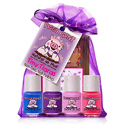 Piggy Paint Non-Toxic Girls Nail Polish Set 4 Colors with Nail Art Accessories