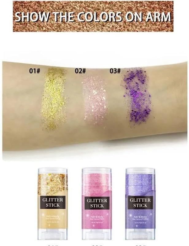 Pink Body Glitter Stick,Holographic Sequins Paint Sparkling Face Glitter for Women Face/Body/Hair/Eyes/Lip Glitter Makeup. - Image 3