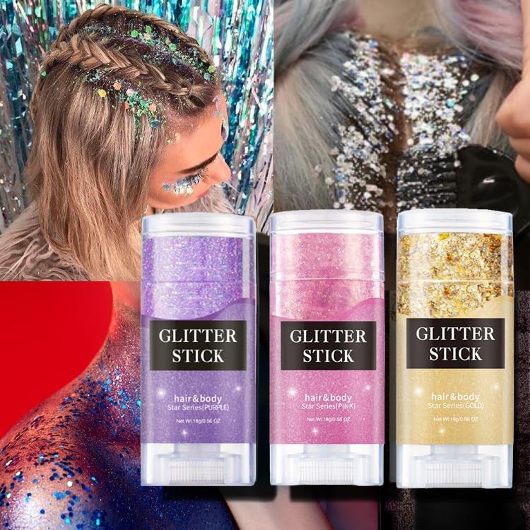 Pink Body Glitter Stick,Holographic Sequins Paint Sparkling Face Glitter for Women Face/Body/Hair/Eyes/Lip Glitter Makeup. - Image 5