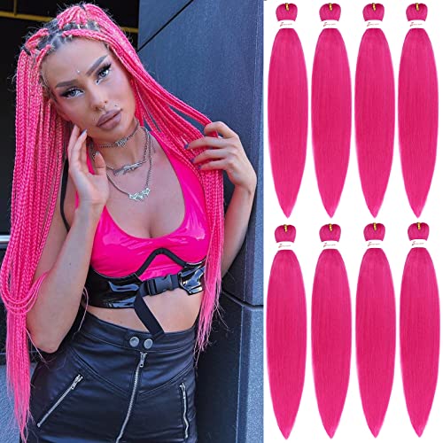 Pink Braiding Hair Pre Stretched 30inch 8packs Long Braiding Hair for Box Braids Yaki Braiding Hair Hot Water SettingKnotless Braids Hair Extensions (30Inch (Pack of 8), rose pink)