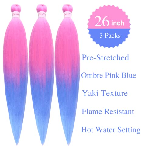 Pink Braiding Hair Pre Stretched Blue Ombre Kanekalon Braiding Hair Box Braids Hair Extensions 26 inch - Image 2