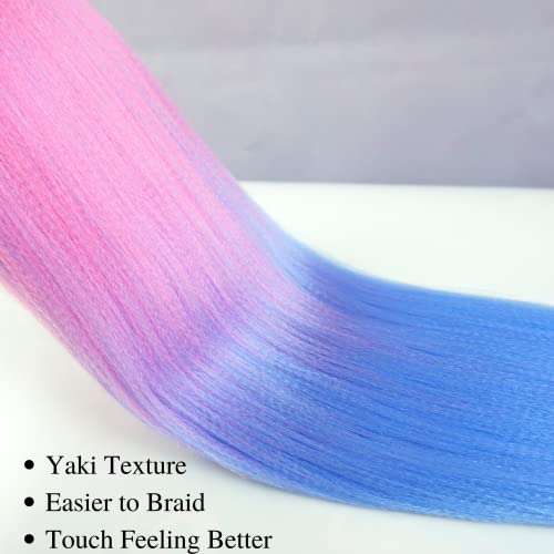 Pink Braiding Hair Pre Stretched Blue Ombre Kanekalon Braiding Hair Box Braids Hair Extensions 26 inch - Image 4