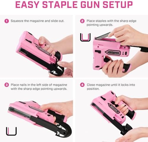 Pink Cordless Staple Gun, 2-in-1 Nail Gun Battery Powered with 2600Pcs Staples and Nails, 4V Brad Nailer Tacker Electric Stapler for Upholstery, Material Repair, Carpentry, Wood, DIY - Image 6