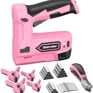 Pink Cordless Staple Gun, 2-in-1 Nail Gun Battery Powered with 2600Pcs Staples and Nails, 4V Brad Nailer Tacker Electric Stapler for Upholstery, Material Repair, Carpentry, Wood, DIY