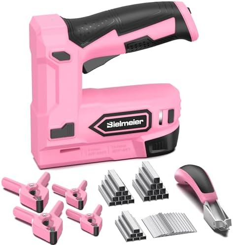Pink Cordless Staple Gun, 2-in-1 Nail Gun Battery Powered with 2600Pcs Staples and Nails, 4V Brad Nailer Tacker Electric Stapler for Upholstery, Material Repair, Carpentry, Wood, DIY