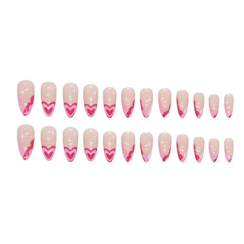 Pink Heart Press on Nails Medium Almond Stiletto,IFMOPETY Acrylic False Nails Set Reusable Fake Nails Almond Nails Press on False Nails for Women 24PCS-12 Sizes - Image 2
