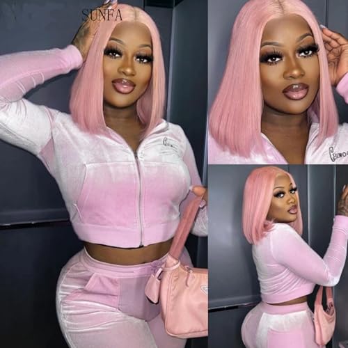 Pink Lace Front Bob Wigs Human Hair 13X4 HD Transparent Straight Short Bob Wig Human Hair Glueless Blunt Cut Bob Wig 150% Density Lace Front Wigs Pre Plucked With Baby Hair 10 Inch Bob - Image 6
