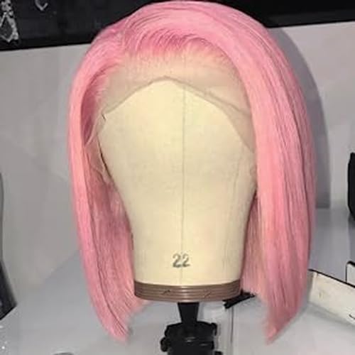 Pink Lace Front Bob Wigs Human Hair 13X4 HD Transparent Straight Short Bob Wig Human Hair Glueless Blunt Cut Bob Wig 150% Density Lace Front Wigs Pre Plucked With Baby Hair 10 Inch Bob - Image 4