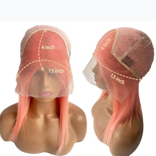 Pink Lace Front Bob Wigs Human Hair 13X4 HD Transparent Straight Short Bob Wig Human Hair Glueless Blunt Cut Bob Wig 150% Density Lace Front Wigs Pre Plucked With Baby Hair 10 Inch Bob - Image 3
