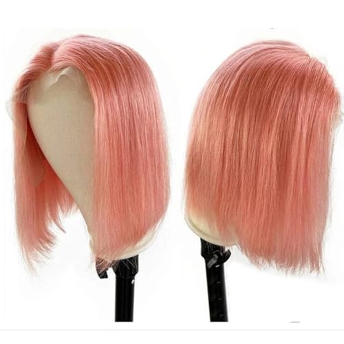 Pink Lace Front Bob Wigs Human Hair 13X4 HD Transparent Straight Short Bob Wig Human Hair Glueless Blunt Cut Bob Wig 150% Density Lace Front Wigs Pre Plucked With Baby Hair 10 Inch Bob - Image 2