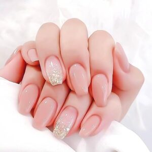 Pink Press on Nails Medium Coffin Fake Nails French Ballerina False Nails with Designs Glitter Acrylic Nails Cute Artificial Nails Full Cover Glue on Nails for Women Girls 24Pcs