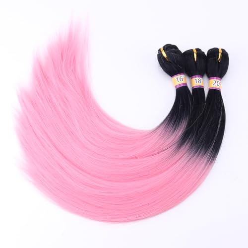 Pink Synthetic Sliky Straight Hair Bundles 16 18 20 Inches 3 Bundles High Temperature Synthetic Colorful Hair Extensions Long Ponytail Weave Bundles