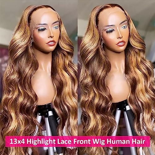 Pizazz Highlight 13x4 HD Transparent Lace Front Wigs Human Hair with Baby Hair 180 Density Glueless Wigs Human Hair Pre Plucked 4/27 Colored Honey Blonde Body Wave Frontal Wigs Human Hair 26 Inch - Image 2