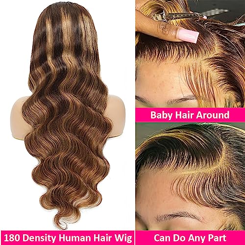 Pizazz Highlight 13x4 HD Transparent Lace Front Wigs Human Hair with Baby Hair 180 Density Glueless Wigs Human Hair Pre Plucked 4/27 Colored Honey Blonde Body Wave Frontal Wigs Human Hair 26 Inch - Image 3