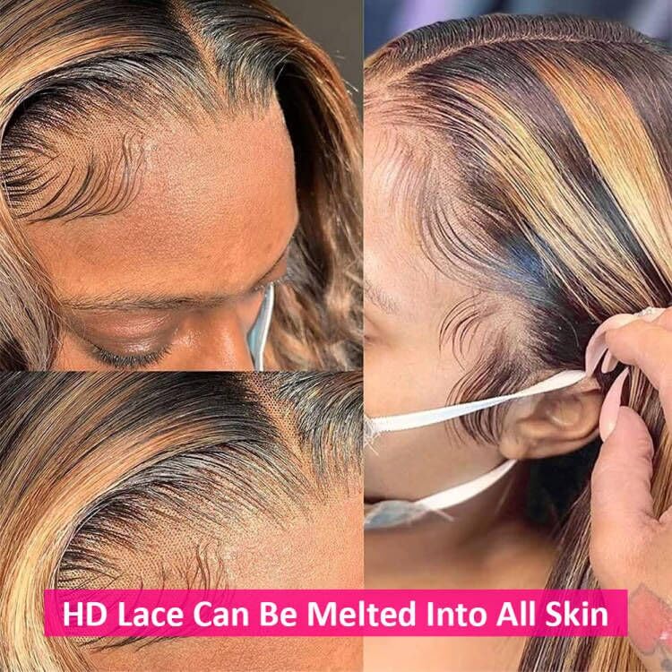Pizazz Highlight 13x4 HD Transparent Lace Front Wigs Human Hair with Baby Hair 180 Density Glueless Wigs Human Hair Pre Plucked 4/27 Colored Honey Blonde Body Wave Frontal Wigs Human Hair 26 Inch - Image 4