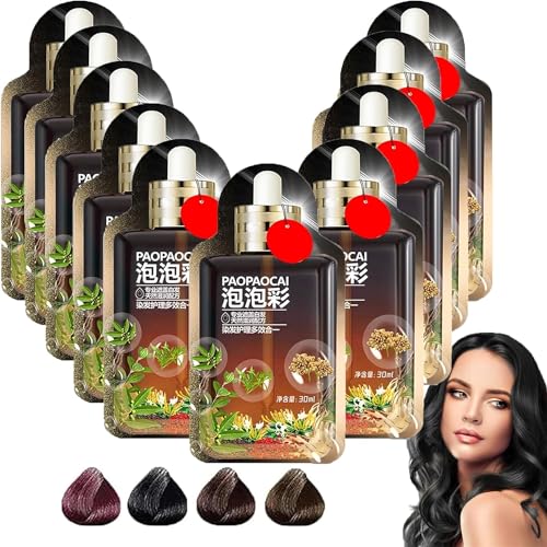 Plant Based Hair Dye Shampoo, Plant Extract Non-damage Hair Dye Cream, Hair Dye Korean, Plant Based Hair Dye, Plant Bubble Hair Dye Shampoo 30ml 10packs/Box. (Natural black)