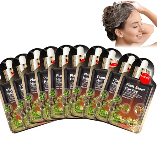 Plant Extract Non-damage Hair Dye Cream, Demi-Permanent Hair Color, Pack of 10, Plant Ingredients Hair Coloring Shampoo (Natural Black)