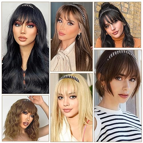 Platinum Blonde Human Hair Toppers with Rhinestone Band for Women Hairpiece for Thinning Hair Clip in Bangs with Band Straight (Platinum Blonde 60#) - Image 6