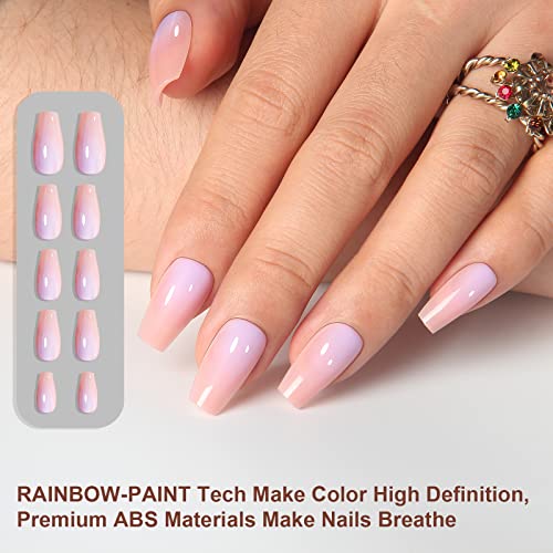 Polychrome Medium Long Coffin Ballerina Air Press On Nails 30 Piece Set Reusable with Glue - Image 4