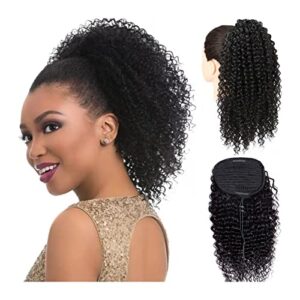 Ponytail Extension 10-28" Drawstring Ponytail Extension for Black Women Natural Black Curly Ponytail Hair Pieces Kinky Curly Ponytail Brazilian Virgin Human Hair Fake Hair (Color : Kinky Curly, Size