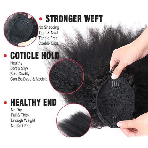 Ponytail Extension Afro Kinky Straight Human Hair Ponytail Extensions Natural Indian Remy Hair Clip in Drawstring Yaki Straight Ponytail Afro Ponytail Hair Pieces Ponytail Hairpiece for Women (Size - Image 2
