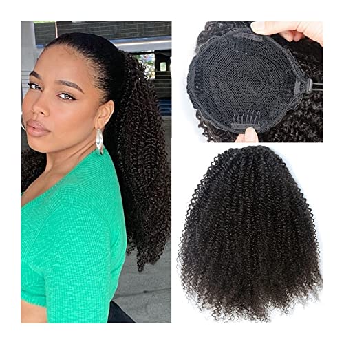 Ponytail Extension Brazilian Human Hair Extensions 12-26inch Afro Kinky Curly Drawstring Ponytail for Black Women Remy Natural Hair Clip In Curly Ponytail Hairpieces Hairpiece for Women (Color : Afro