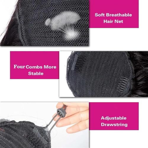 Ponytail Extension Human Hair Drawstring Ponytail Extension Water Wave Ponytail Hair Pieces Natural Color Natural Wave Ponytail Clip in Hair Extensions for Black Women Hairpiece for Women (Color : Bl - Image 6