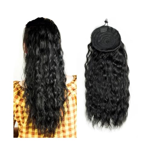 Ponytail Extension Human Hair Drawstring Ponytail Extension Water Wave Ponytail Hair Pieces Natural Color Natural Wave Ponytail Clip in Hair Extensions for Black Women Hairpiece for Women (Color : Bl