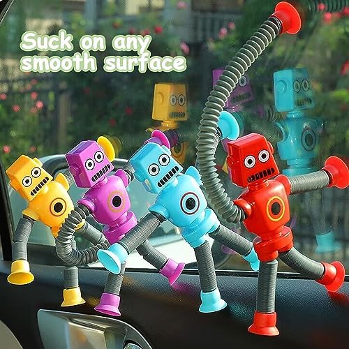 Pop Tubes Robot Toy, 4 Packs Fidget Toys Telescopic Suction Cup Robotics Autism Sensory Toys for Toddlers Boys Girls Educational Classroom Treasure Box Stretchy Robots Party Favors - Image 2