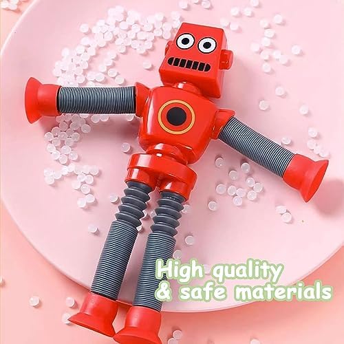 Pop Tubes Robot Toy, 4 Packs Fidget Toys Telescopic Suction Cup Robotics Autism Sensory Toys for Toddlers Boys Girls Educational Classroom Treasure Box Stretchy Robots Party Favors - Image 8
