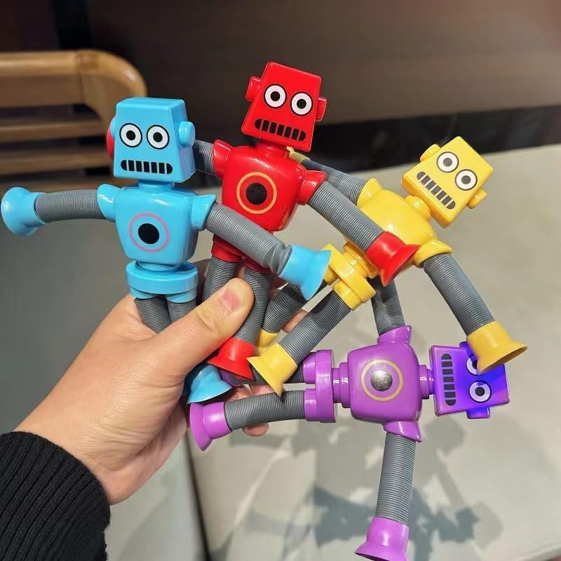 Pop Tubes Robot Toy, 4 Packs Fidget Toys Telescopic Suction Cup Robotics Autism Sensory Toys for Toddlers Boys Girls Educational Classroom Treasure Box Stretchy Robots Party Favors - Image 9