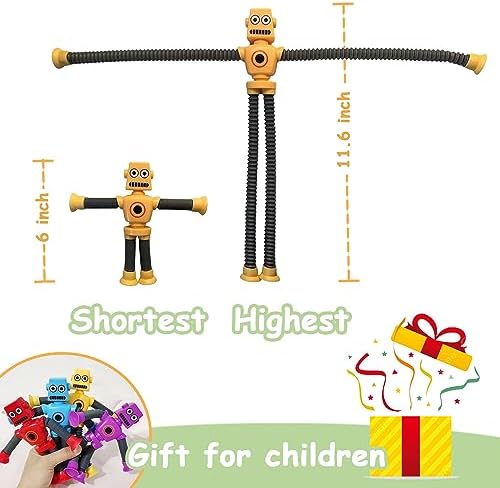 Pop Tubes Robot Toy, 4 Packs Fidget Toys Telescopic Suction Cup Robotics Autism Sensory Toys for Toddlers Boys Girls Educational Classroom Treasure Box Stretchy Robots Party Favors - Image 6