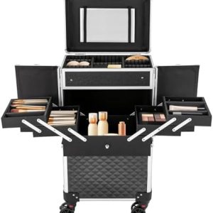Portability Professional Makeup Artist Case with Wheels, Multi functional Rolling Train Cosmetic Case, Large Trolley Storage Case for Nail for Hair Stylists and Beauticians