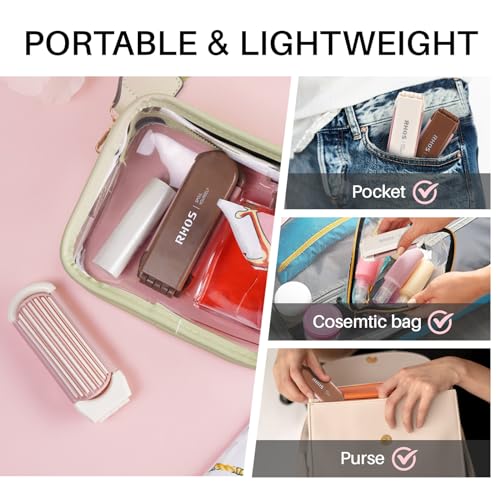 Portable Beige Folding Hair Brush with Mirror for Women and Girls - Image 3
