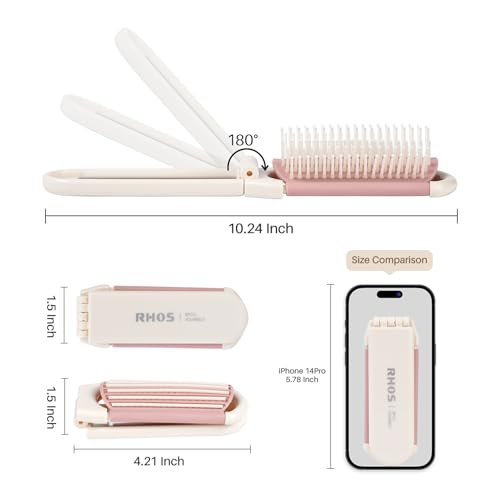 Portable Beige Folding Hair Brush with Mirror for Women and Girls - Image 2
