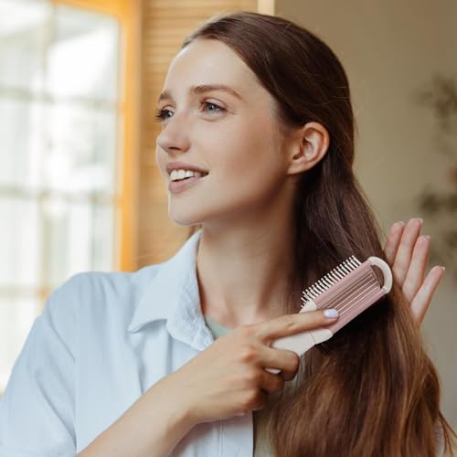 Portable Beige Folding Hair Brush with Mirror for Women and Girls - Image 9