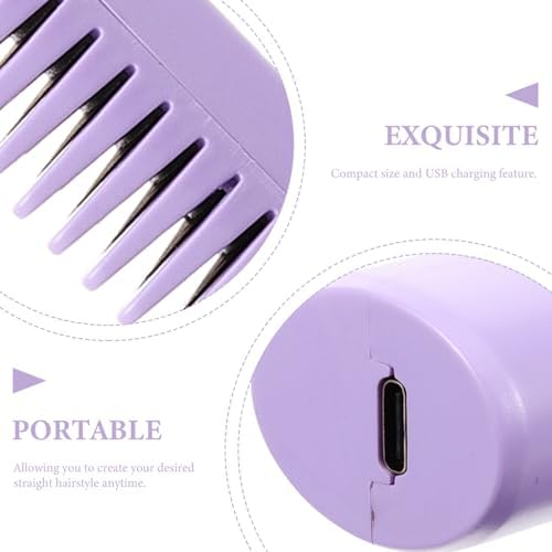 Portable Cordless Rechargeable Hair Straightener Brush and Comb for Women, Purple, 2-in-1 Styling Tool - Image 8