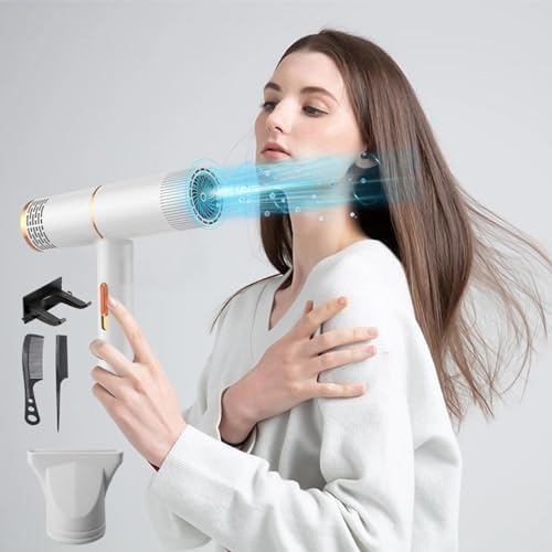 Portable Electric 𝖧𝖺𝗂𝗋 𝖣𝗋𝗒𝖾𝗋 with Comb and Holder, High-Power Electric Hair Blow Dryer with Adjustable Wind-Speed&Temperature Settings (White)