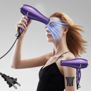 Portable Hair 𝐷𝑟𝑦𝑒𝑟 with Removable Nozzle and Comb - 2200W Negative 𝐼𝑜𝑛𝑠 Travel 𝐻𝑎𝑖𝑟𝑑𝑟𝑦𝑒𝑟 Intelligent Temperature Control with Powerful Motor Suitable for All Hair Types (Purple)