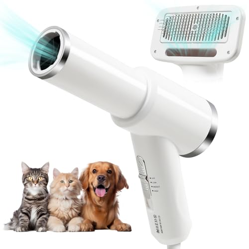 Quiet Portable 2-in-1 Pet Hair Dryer Blower with Slicker Brush for Small Medium Dogs Cats