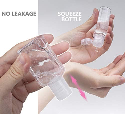 Portable Squeeze Bottle, Empty Leakproof Plastic Travel Bottle with Leather Keychain Holder for Hand Sanitizer, Essential Oil, Refillable Bottle Clips to Diaper Bag, Travel Bag(2oz 2 pack-Pink) - Image 5