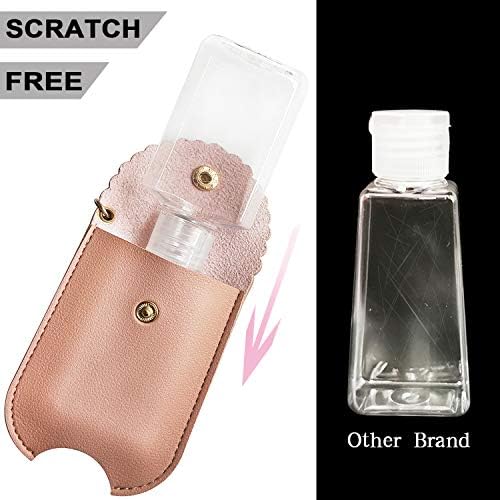 Portable Squeeze Bottle, Empty Leakproof Plastic Travel Bottle with Leather Keychain Holder for Hand Sanitizer, Essential Oil, Refillable Bottle Clips to Diaper Bag, Travel Bag(2oz 2 pack-Pink) - Image 3