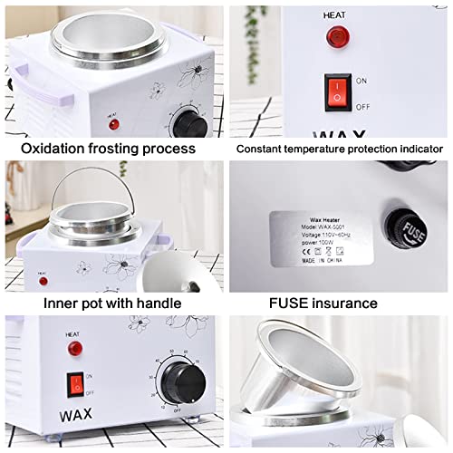 Portable Wax Warmer Machine for Painless Hair Removal, Women Men Professional Wax Heater with Adjustable Temperature Set,20pcs Wax Sticks (White - Single Pot) - Image 3