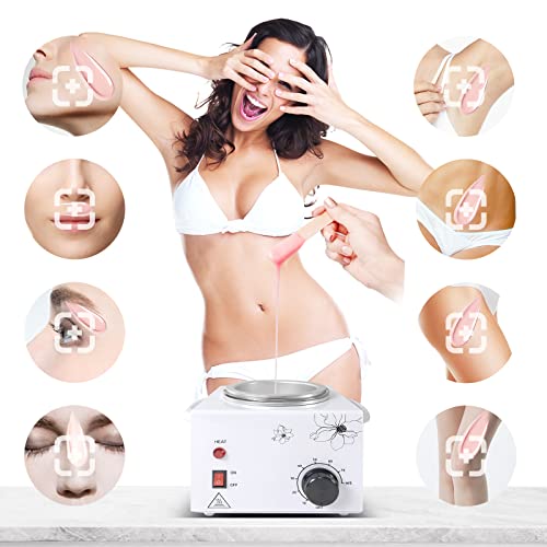 Portable Wax Warmer Machine for Painless Hair Removal, Women Men Professional Wax Heater with Adjustable Temperature Set,20pcs Wax Sticks (White - Single Pot) - Image 5